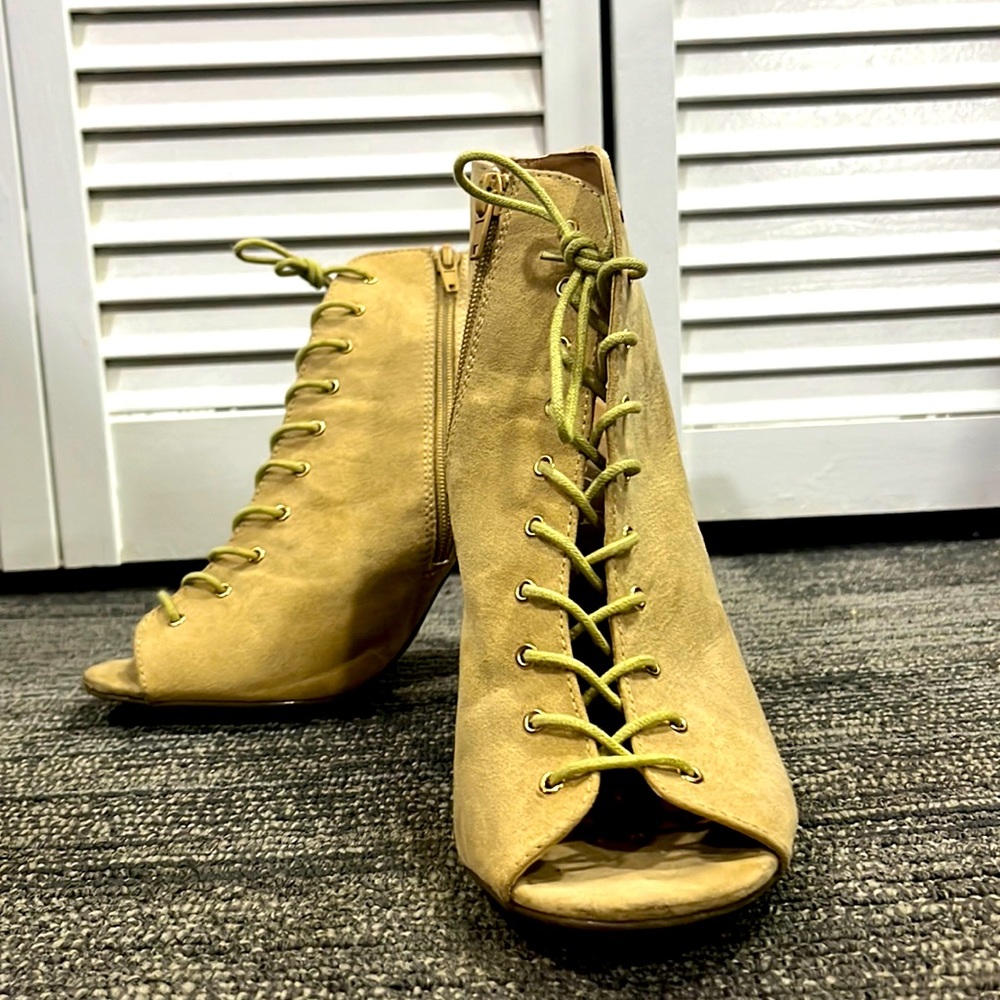 Open toe suede ankle boots